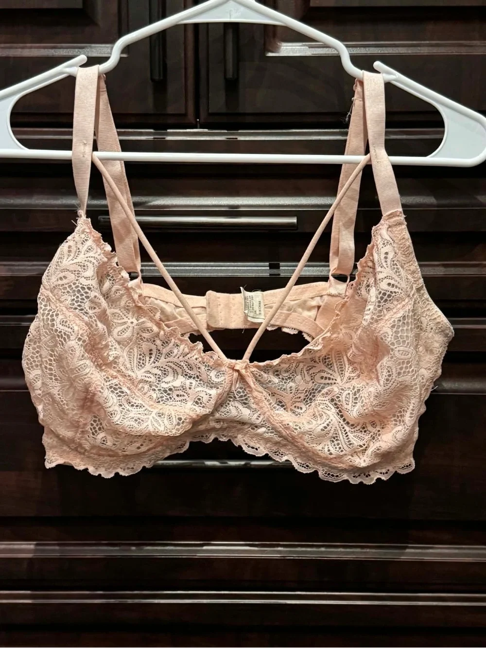 Lace Underwire Bralette with Strappy Back in Blush 38DD